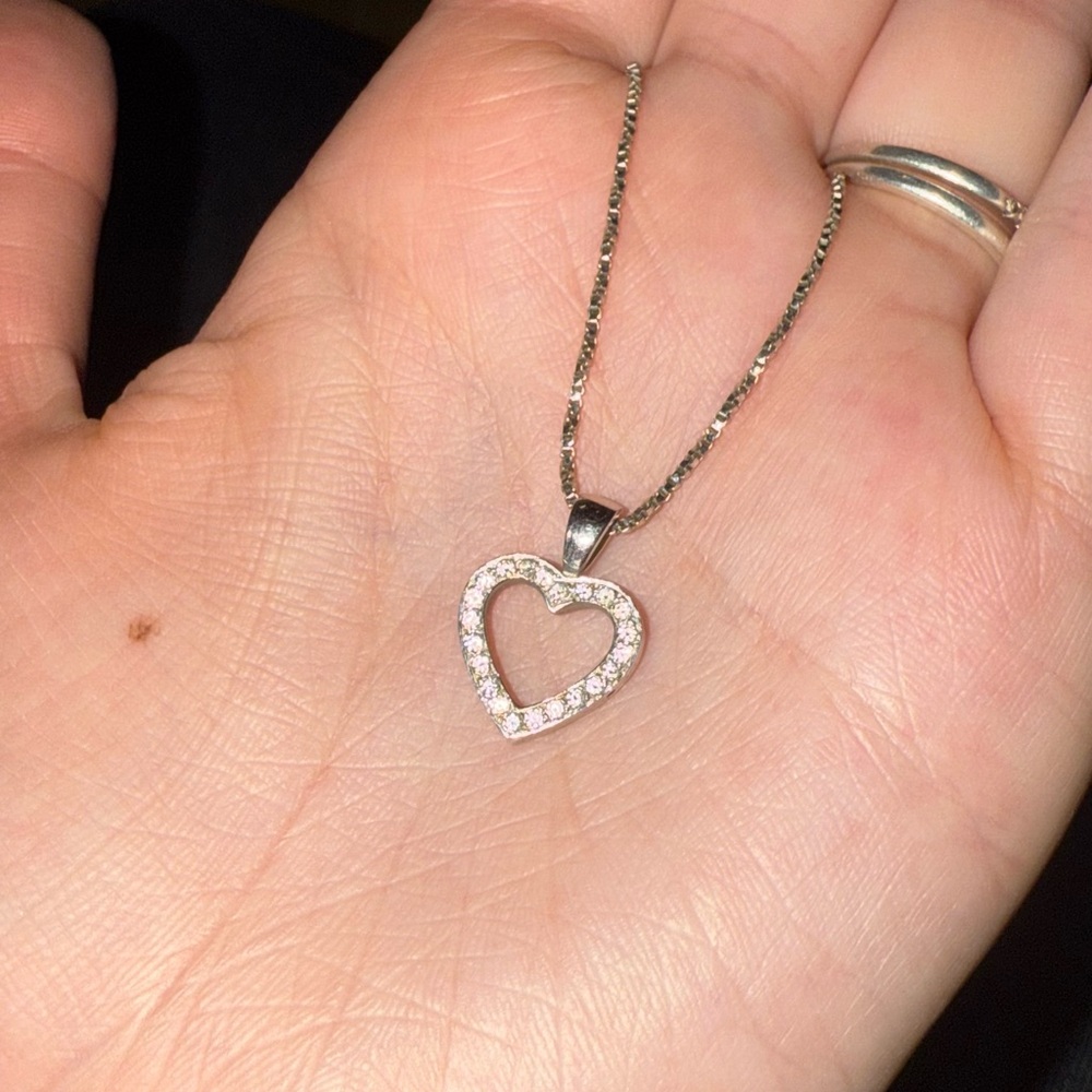 Open heart gems necklace silver